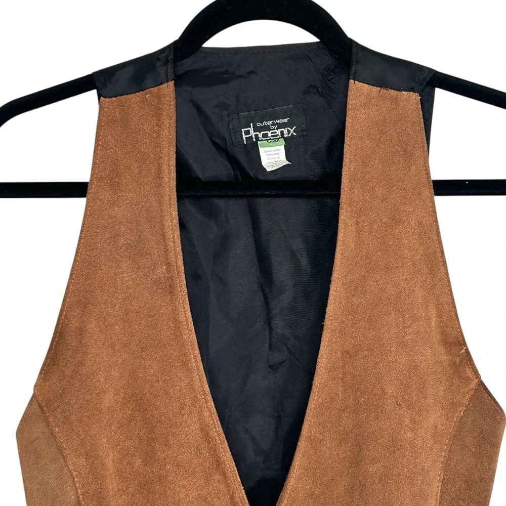 Vintage Phoenix Suede Vest Small Brown Western Indie Cowgirl‎ Rodeo Boho 80s USA - Picture 3 of 10
